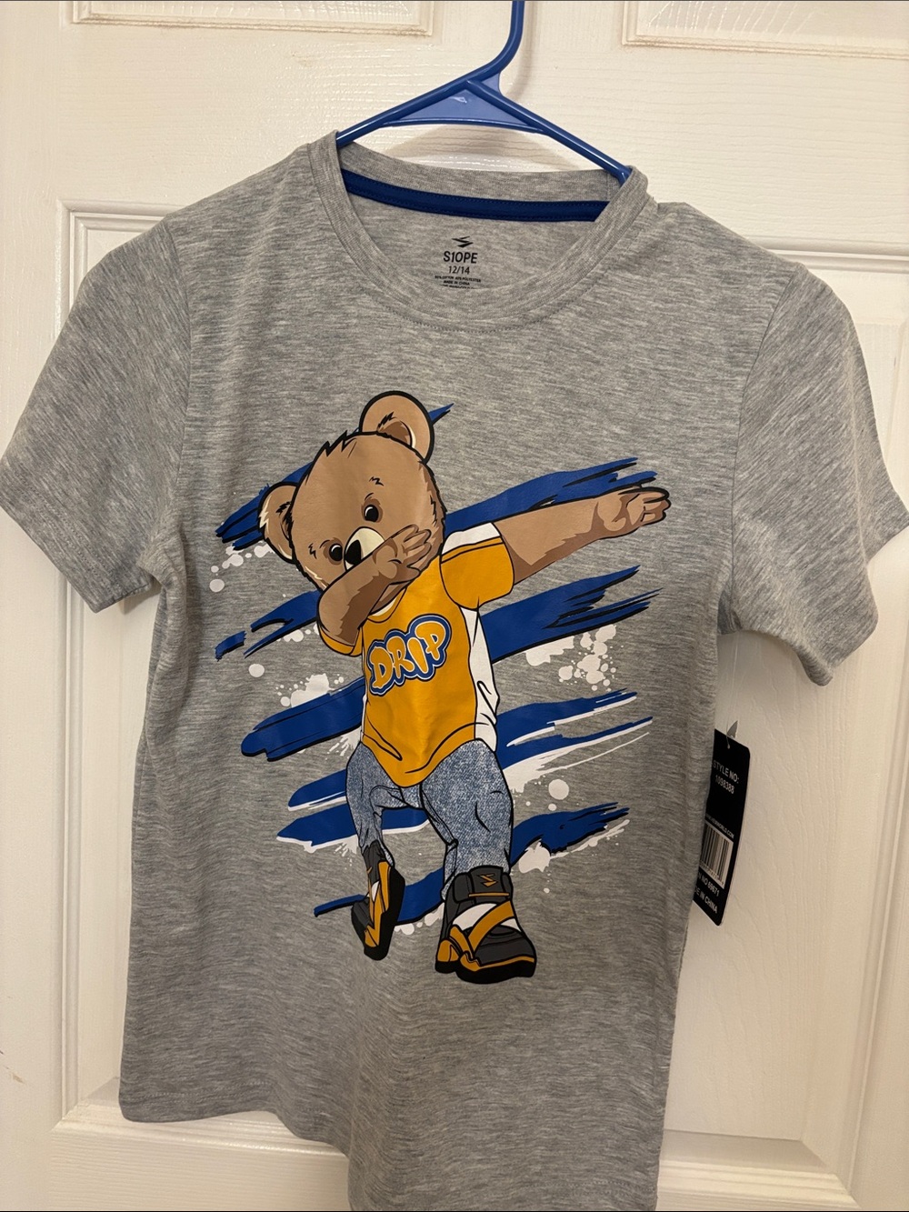 S1ope Kids' Grey Bear Graphic Tee with Yellow 'Drip' Shirt nwt 12